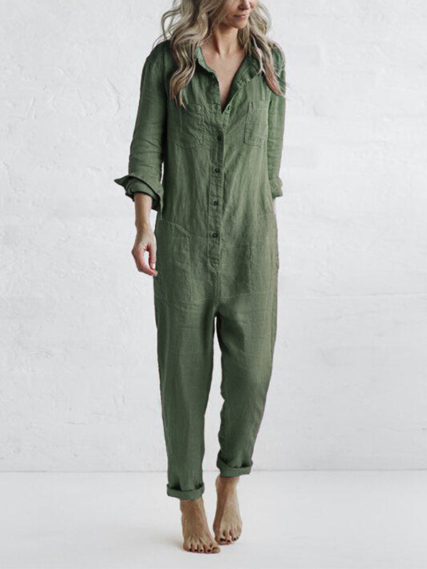 Danique - Jumpsuit met lange mouwen en revers met knopen