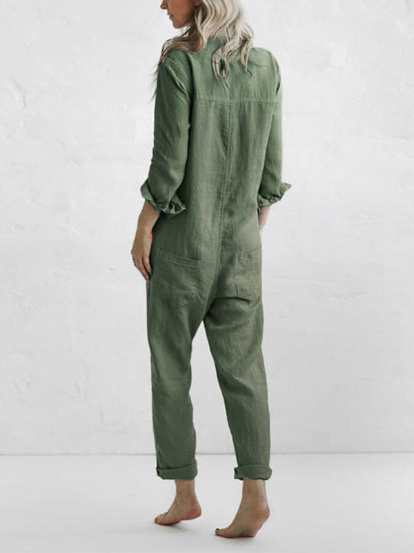 Danique - Jumpsuit met lange mouwen en revers met knopen