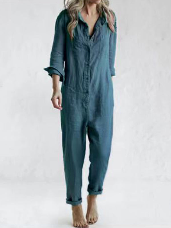 Danique - Jumpsuit met lange mouwen en revers met knopen