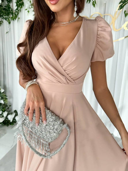 Anouk | Elegante midi trouwjurk met pofmouwen
