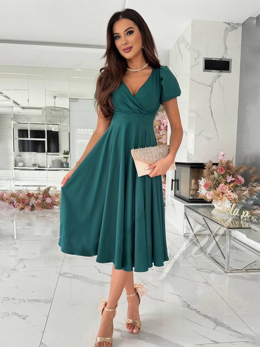 Anouk | Elegante midi trouwjurk met pofmouwen