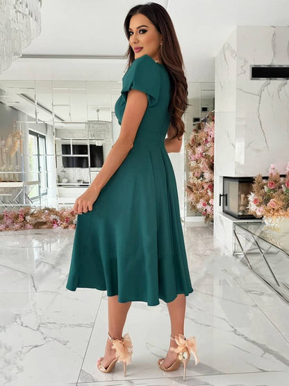 Anouk | Elegante midi trouwjurk met pofmouwen