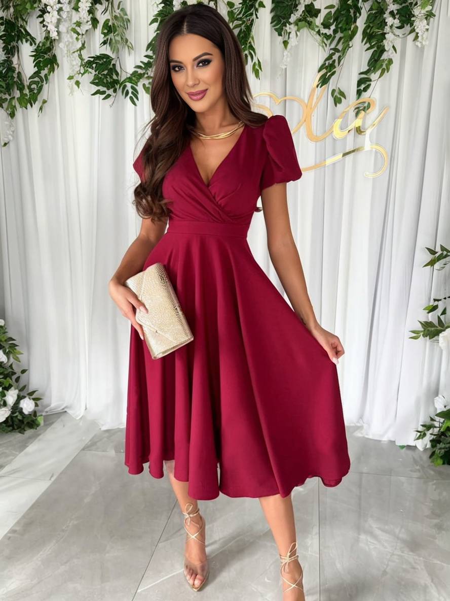 Anouk | Elegante midi trouwjurk met pofmouwen