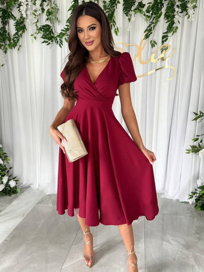 Anouk | Elegante midi trouwjurk met pofmouwen