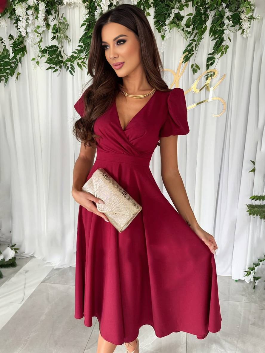 Anouk | Elegante midi trouwjurk met pofmouwen