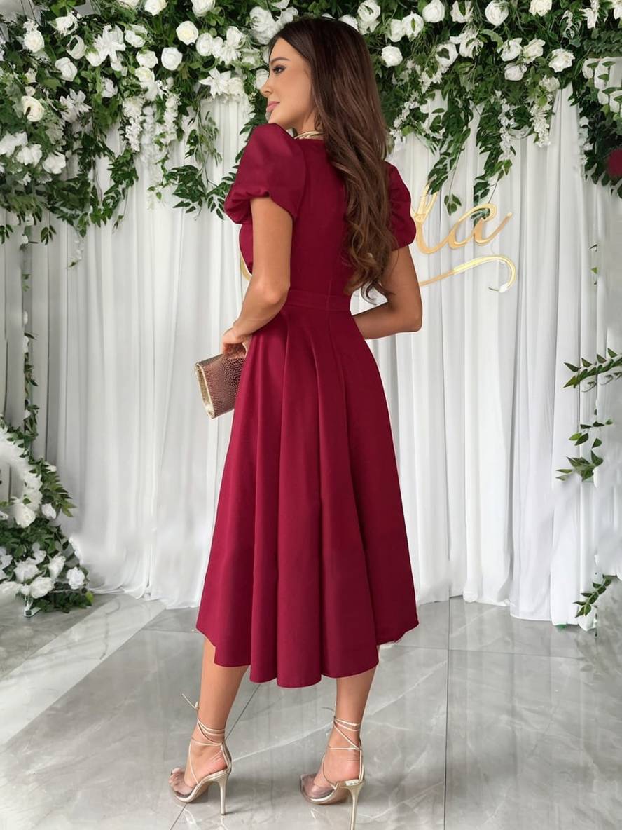 Anouk | Elegante midi trouwjurk met pofmouwen