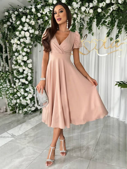 Anouk | Elegante midi trouwjurk met pofmouwen