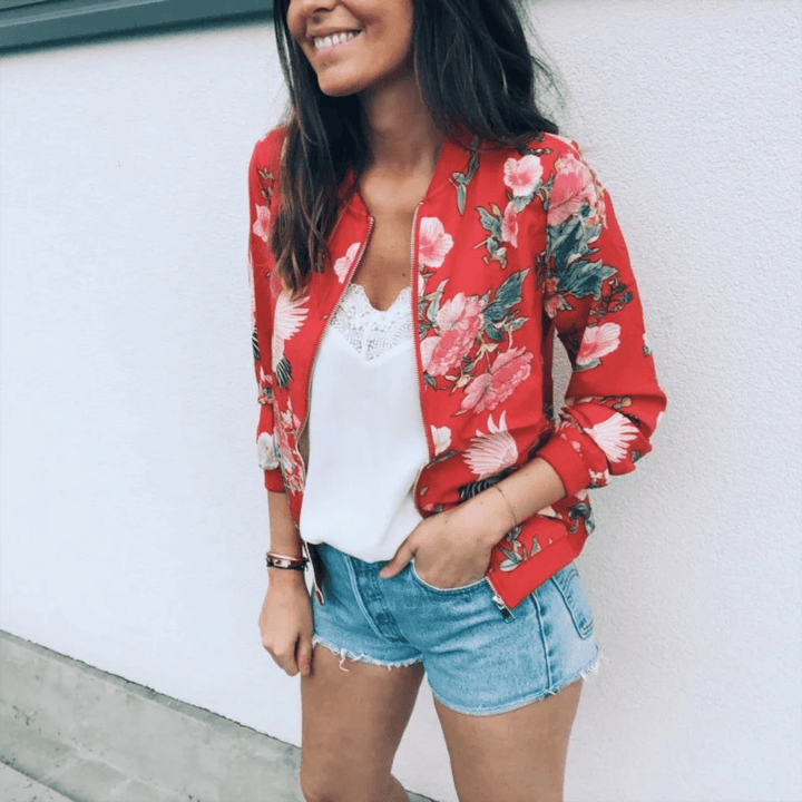 Bloemenprint Zomerjack met Rits – Casual Voorjaarsjasje voor Dames, Dagelijks Gebruik