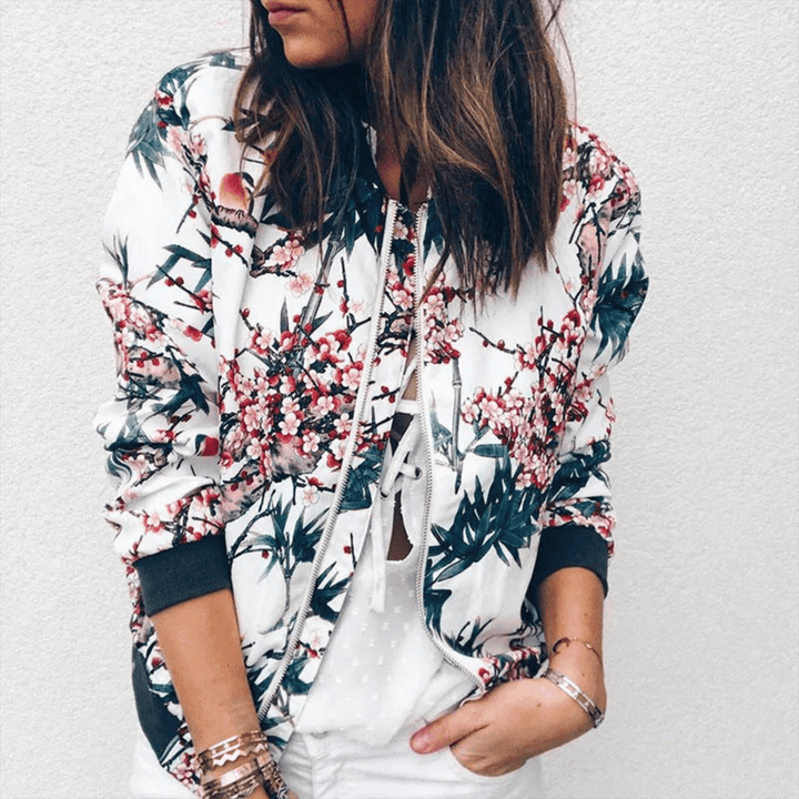 Bloemenprint Zomerjack met Rits – Casual Voorjaarsjasje voor Dames, Dagelijks Gebruik