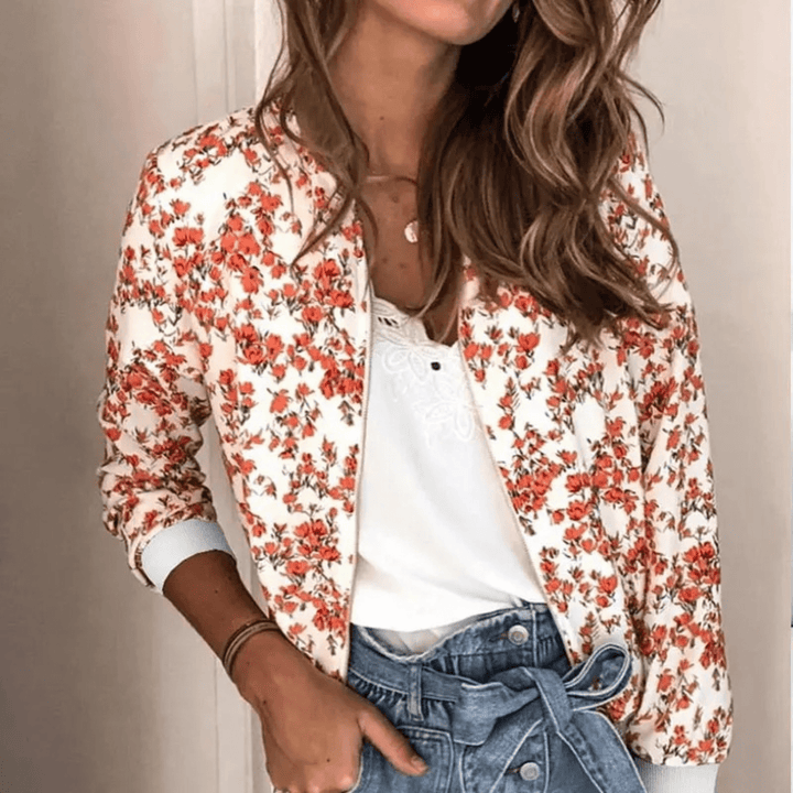 Bloemenprint Zomerjack met Rits – Casual Voorjaarsjasje voor Dames, Dagelijks Gebruik