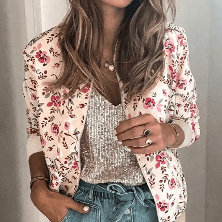 Bloemenprint Zomerjack met Rits – Casual Voorjaarsjasje voor Dames, Dagelijks Gebruik
