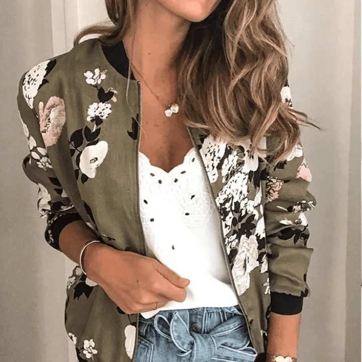 Bloemenprint Zomerjack met Rits – Casual Voorjaarsjasje voor Dames, Dagelijks Gebruik