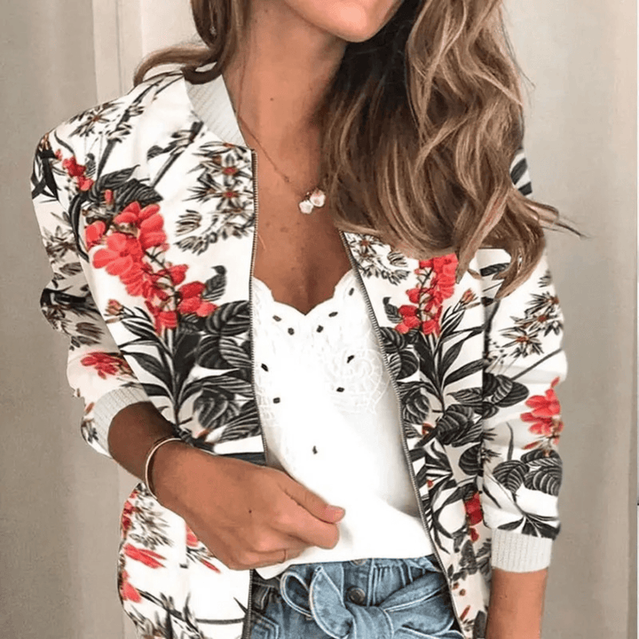 Bloemenprint Zomerjack met Rits – Casual Voorjaarsjasje voor Dames, Dagelijks Gebruik
