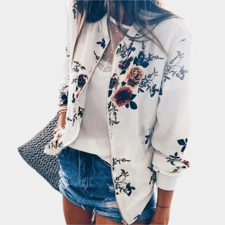 Bloemenprint Zomerjack met Rits – Casual Voorjaarsjasje voor Dames, Dagelijks Gebruik