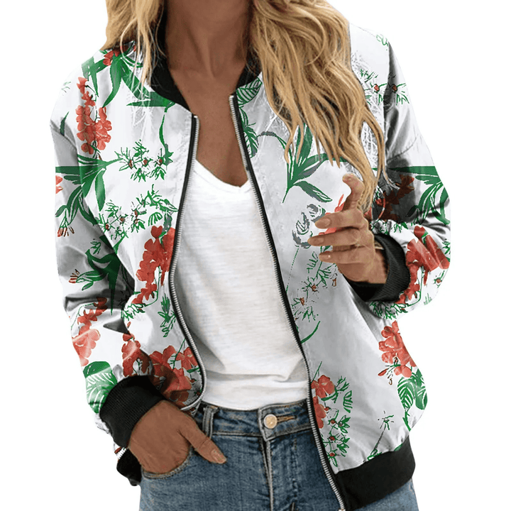 Bomberjack met Bloemenprint – Casual Zomerjas met Rits voor Dames, Dagelijks Gebruik