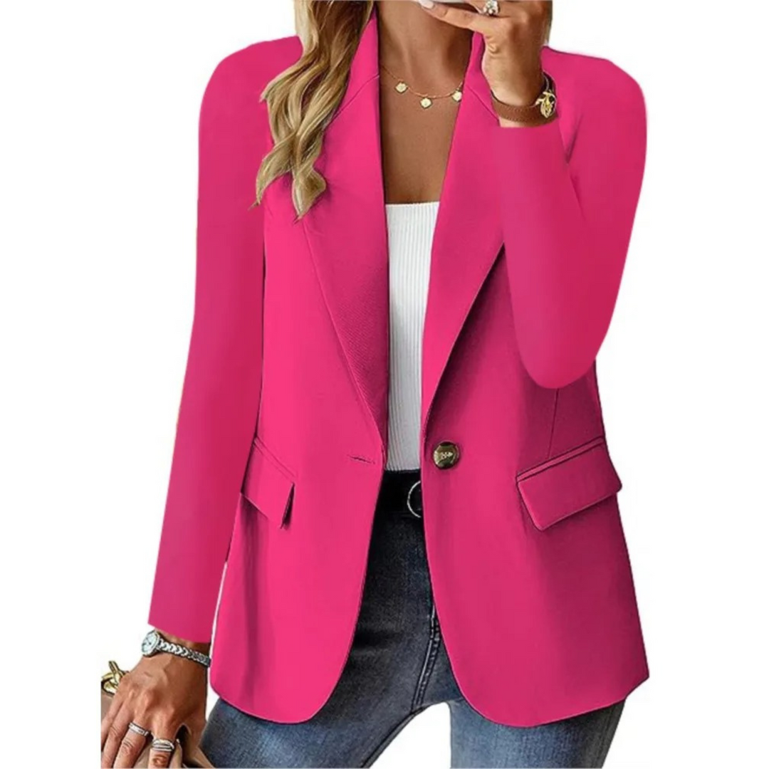 Casual solide lange mouw slanke zak met gesp dames blazer