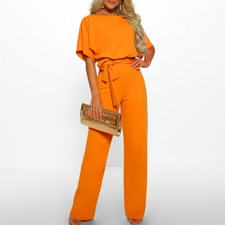 Chique Dames Jumpsuit – Wijde Pijpen, Strikceintuur, Luchtige Mouwen, Elegant en Trendy