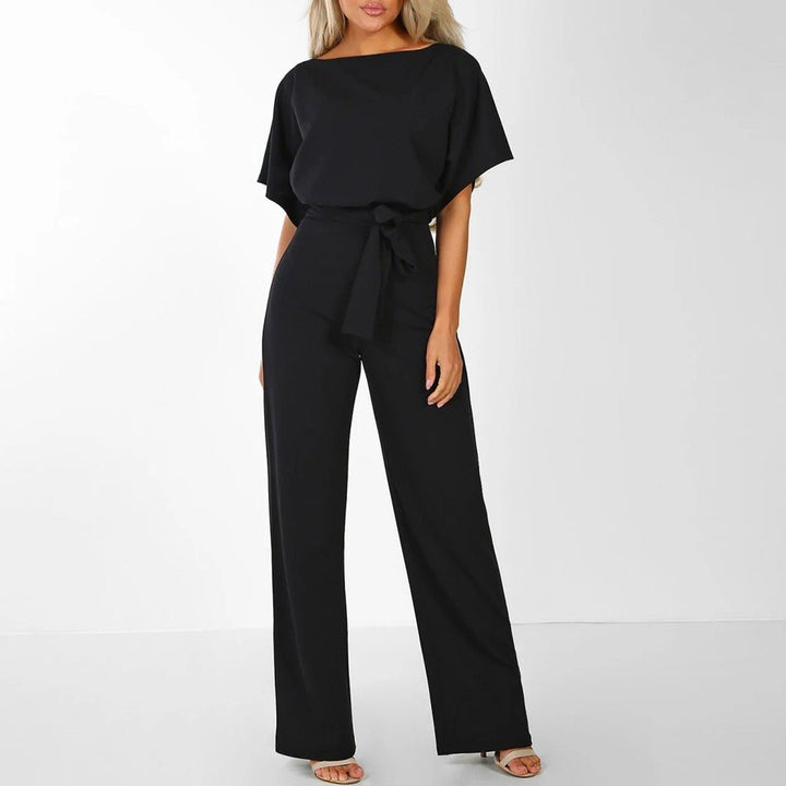 Chique Dames Jumpsuit – Wijde Pijpen, Strikceintuur, Luchtige Mouwen, Elegant en Trendy