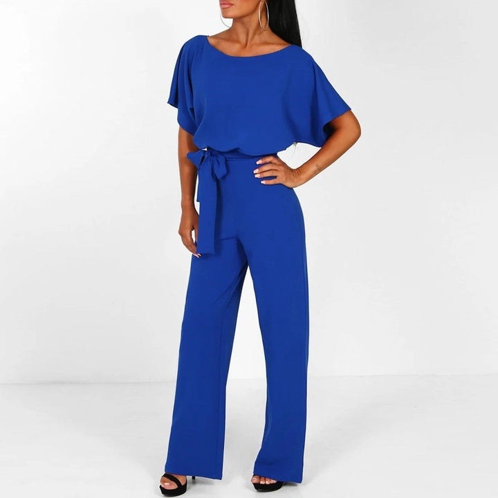 Chique Dames Jumpsuit – Wijde Pijpen, Strikceintuur, Luchtige Mouwen, Elegant en Trendy