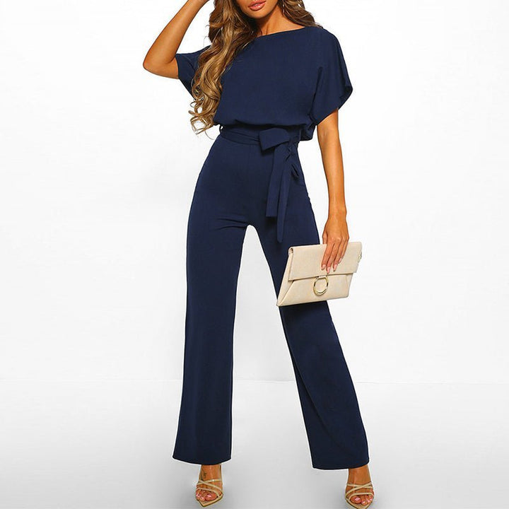 Chique Dames Jumpsuit – Wijde Pijpen, Strikceintuur, Luchtige Mouwen, Elegant en Trendy