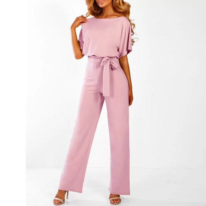 Chique Dames Jumpsuit – Wijde Pijpen, Strikceintuur, Luchtige Mouwen, Elegant en Trendy