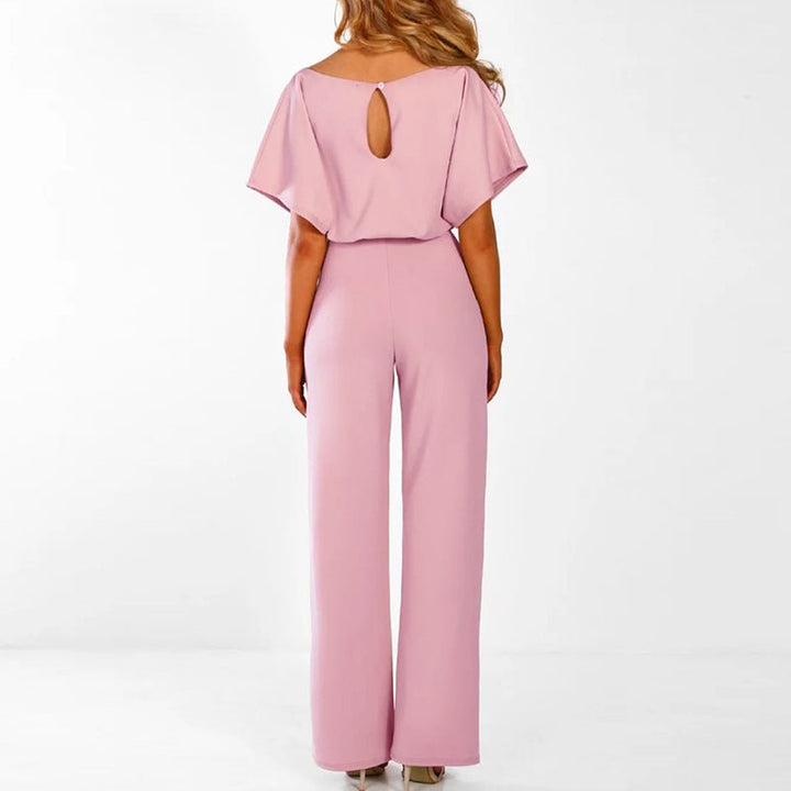 Chique Dames Jumpsuit – Wijde Pijpen, Strikceintuur, Luchtige Mouwen, Elegant en Trendy