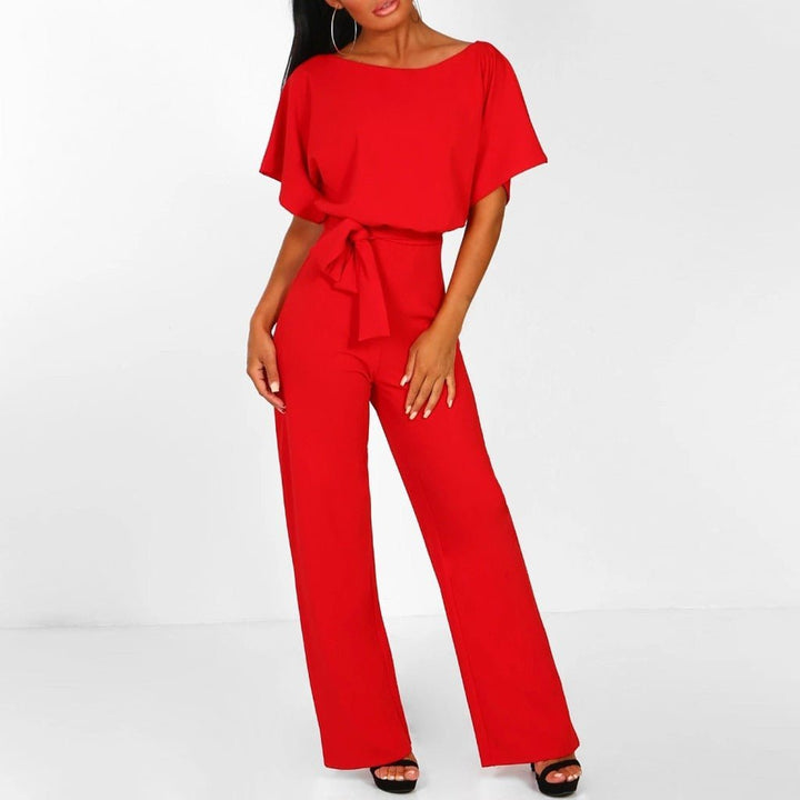 Chique Dames Jumpsuit – Wijde Pijpen, Strikceintuur, Luchtige Mouwen, Elegant en Trendy
