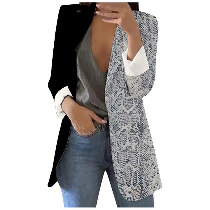 Contrast geruite lange dames blazer