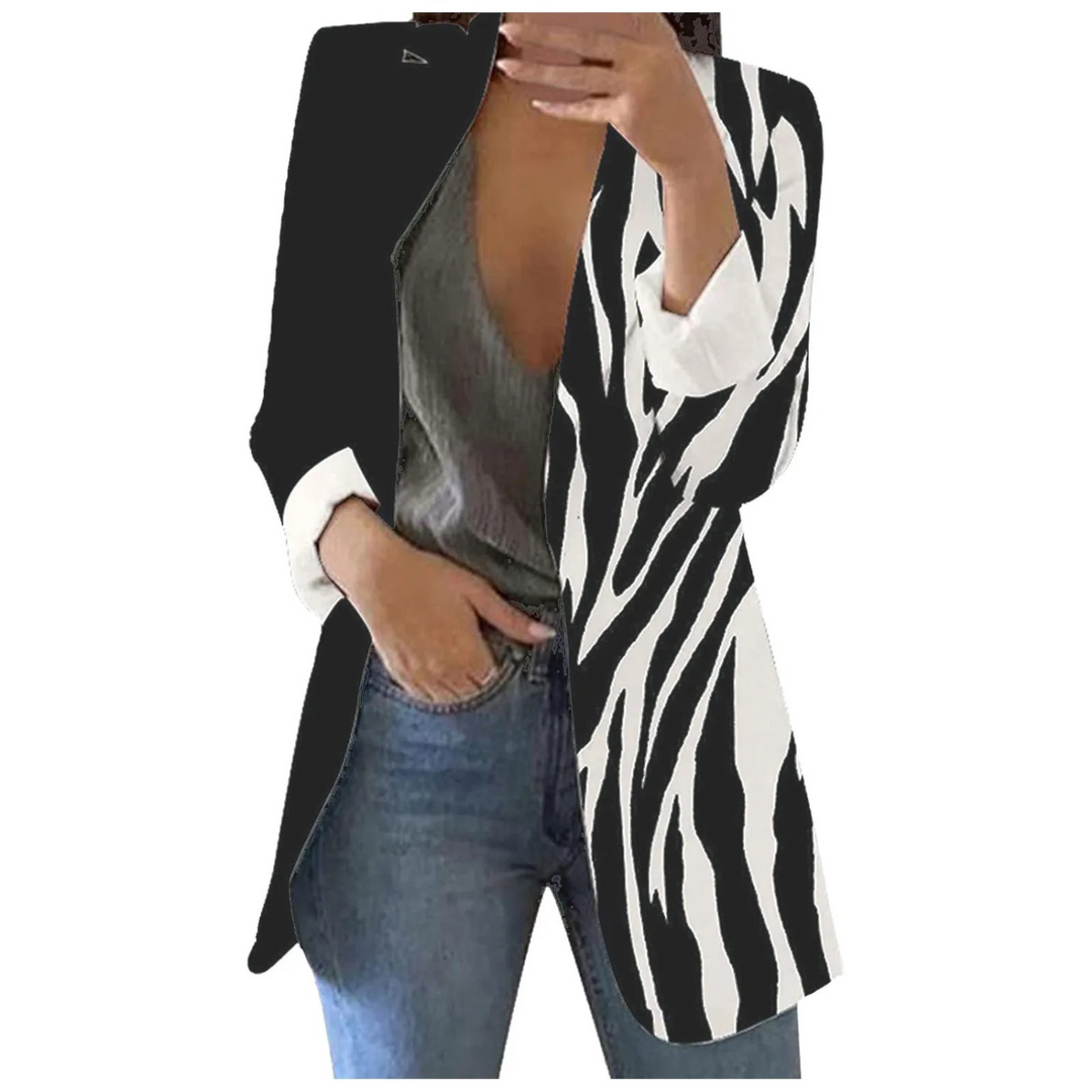 Contrast geruite lange dames blazer