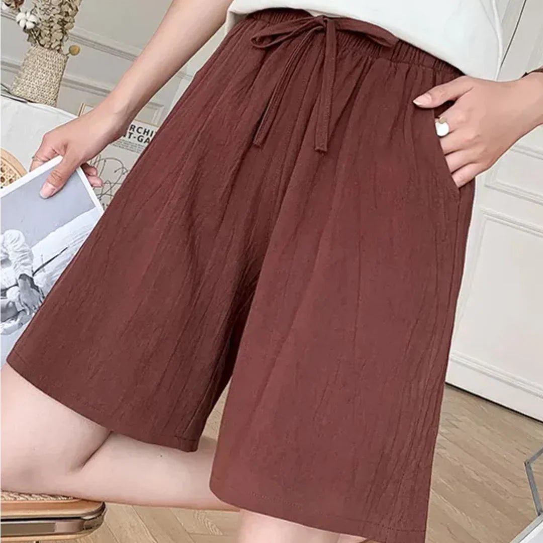 Dames Casual Linnen Short – Losvallende Zomershort met Hoge Taille en Striksluiting