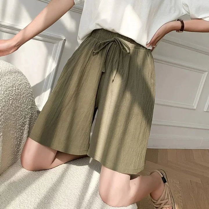 Dames Casual Linnen Short – Losvallende Zomershort met Hoge Taille en Striksluiting