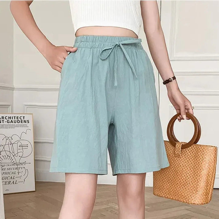 Dames Casual Linnen Short – Losvallende Zomershort met Hoge Taille en Striksluiting