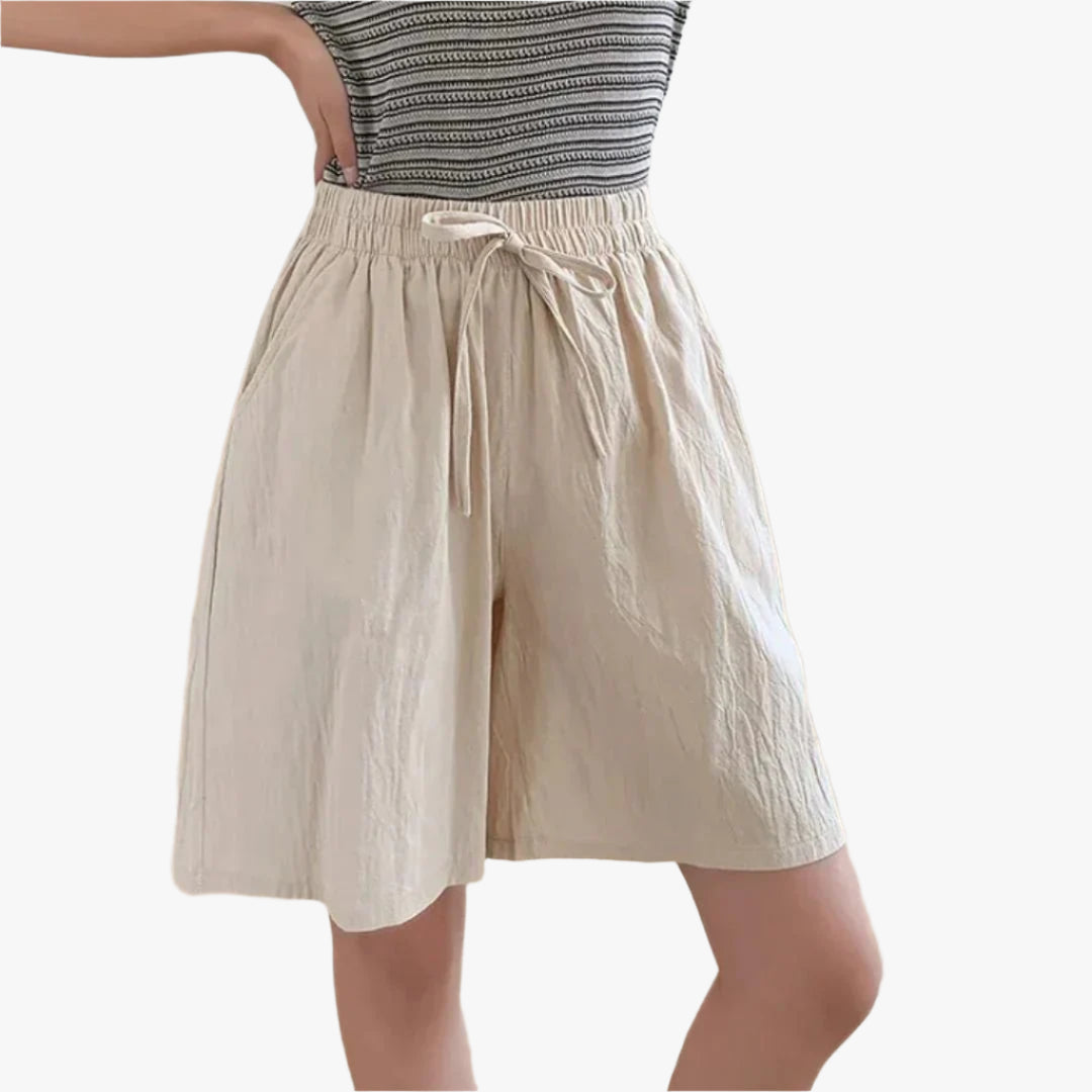Dames Casual Linnen Short – Losvallende Zomershort met Hoge Taille en Striksluiting