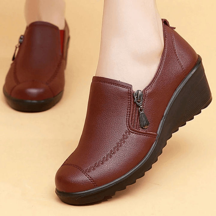 Dames Comfortabele Instappers – Sleehak Schoenen met Ritssluiting en Antislip Zool