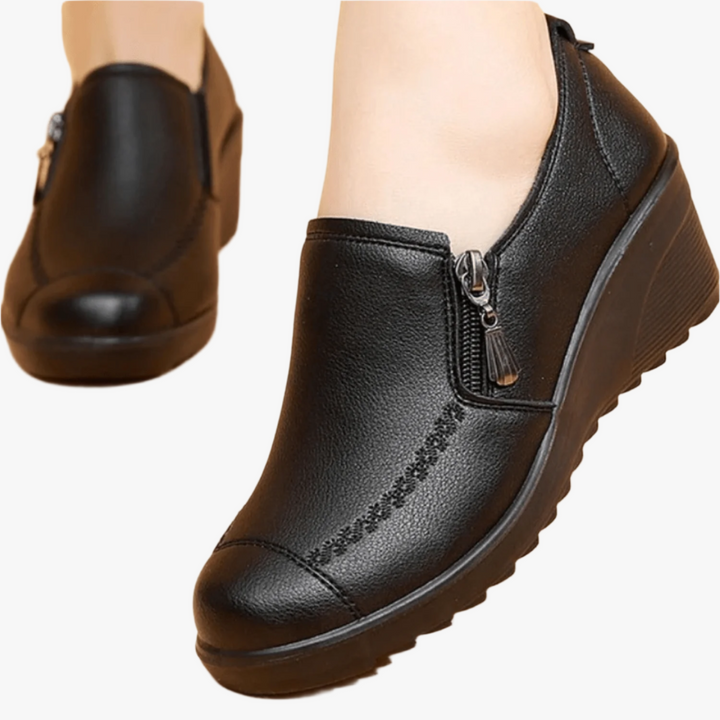 Dames Comfortabele Instappers – Sleehak Schoenen met Ritssluiting en Antislip Zool