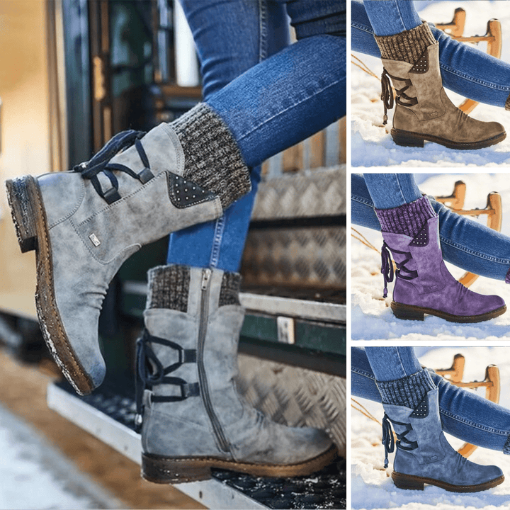 Dames Enkelboots – Comfortabele Laarzen met Veterdetail en Lage Hak