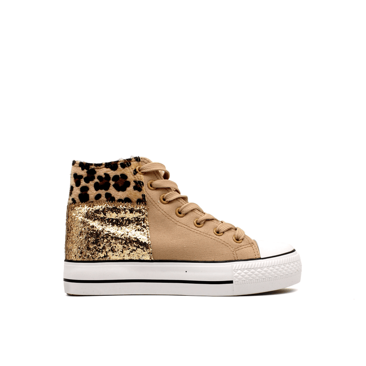 Dames Hoge Sneakers – Canvas met Dikke Zool, Panterprint Detail
