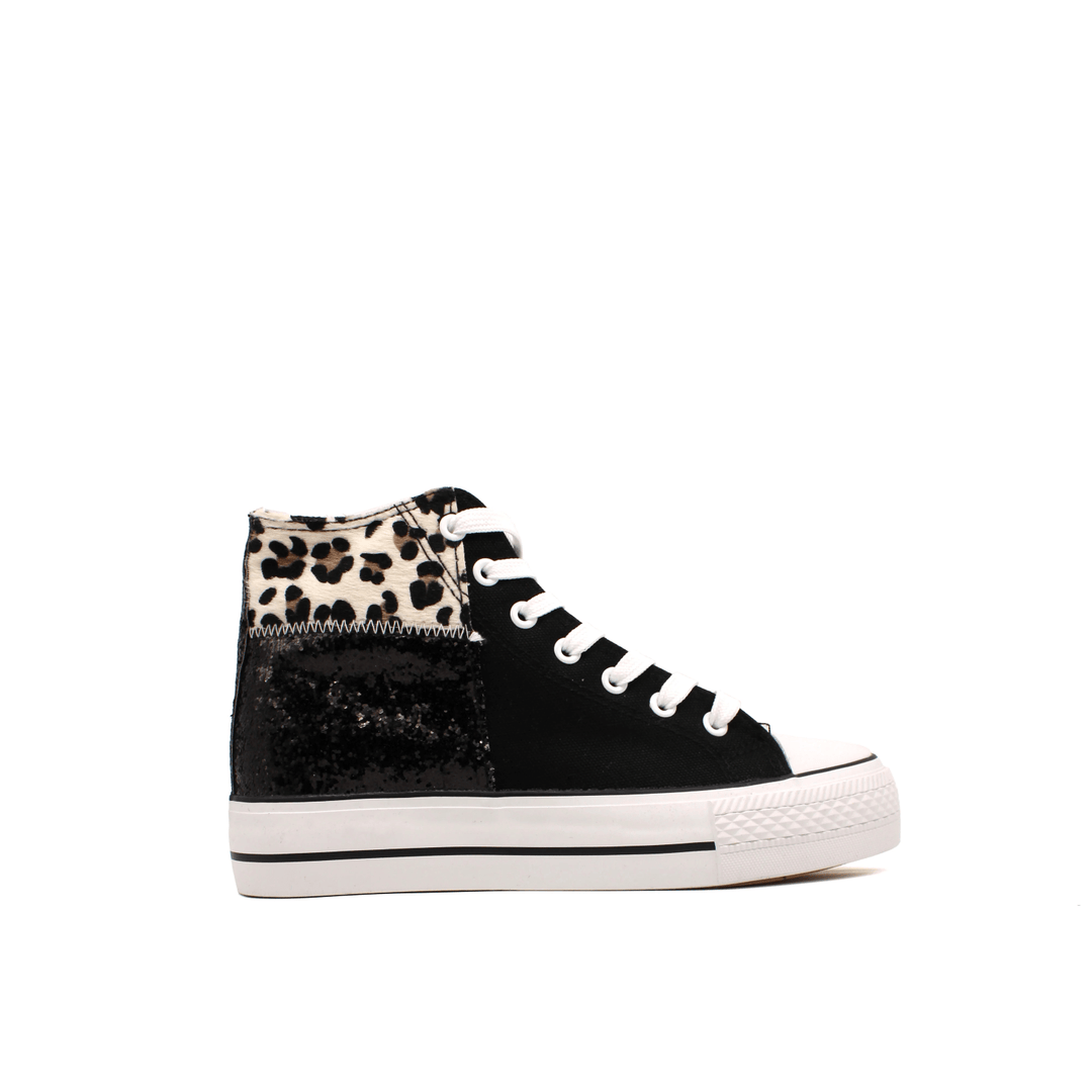 Dames Hoge Sneakers – Canvas met Dikke Zool, Panterprint Detail