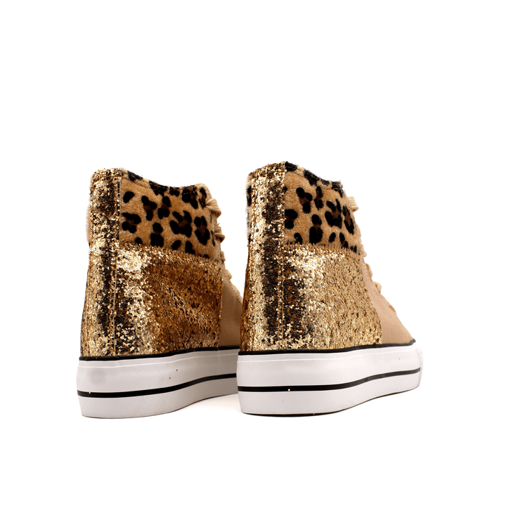 Dames Hoge Sneakers – Canvas met Dikke Zool, Panterprint Detail
