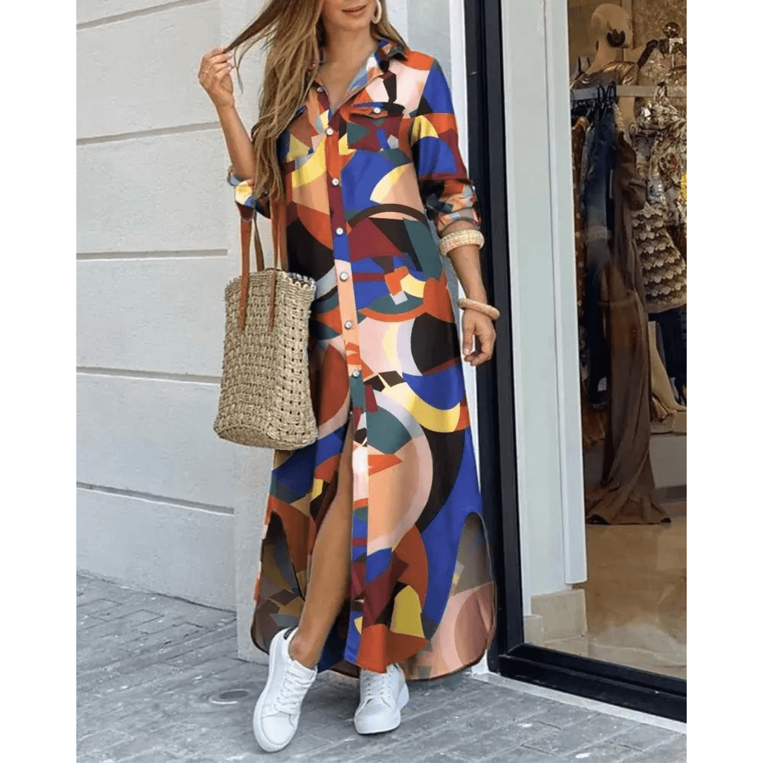 Dames Overhemdjurk – Lange Zomerjurk met Knopen & Lange Mouwen, Casual Stijl