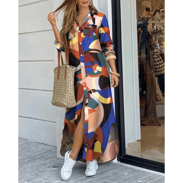 Dames Overhemdjurk – Lange Zomerjurk met Knopen & Lange Mouwen, Casual Stijl