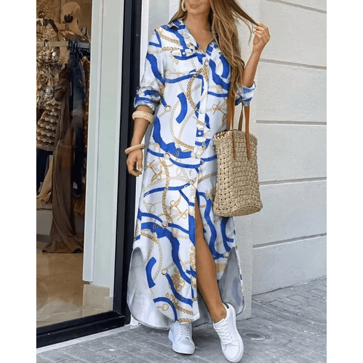 Dames Overhemdjurk – Lange Zomerjurk met Knopen & Lange Mouwen, Casual Stijl