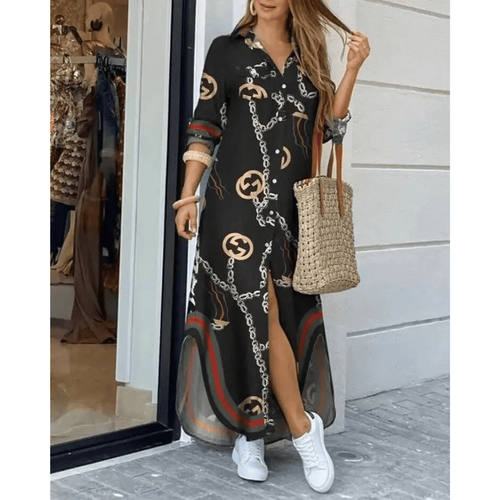 Dames Overhemdjurk – Lange Zomerjurk met Knopen & Lange Mouwen, Casual Stijl