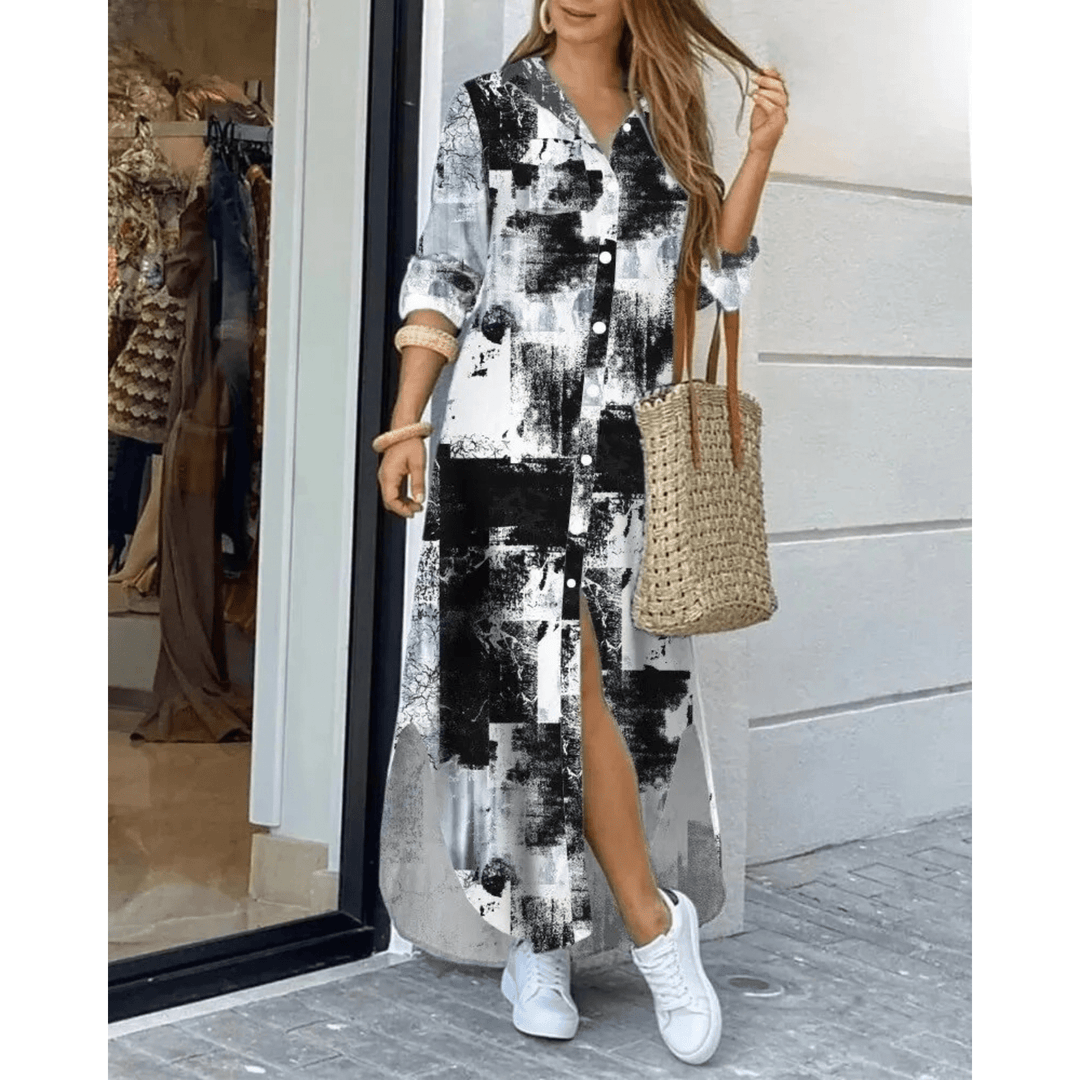 Dames Overhemdjurk – Lange Zomerjurk met Knopen & Lange Mouwen, Casual Stijl