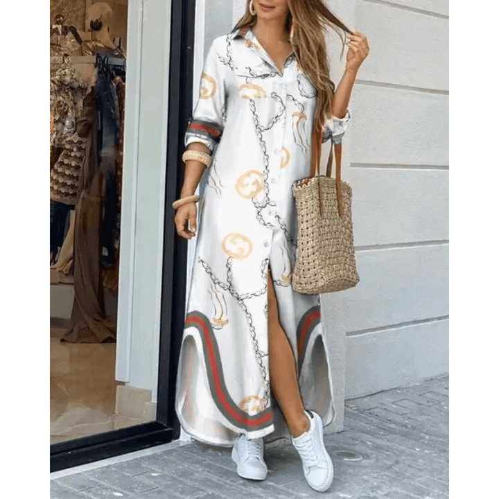 Dames Overhemdjurk – Lange Zomerjurk met Knopen & Lange Mouwen, Casual Stijl