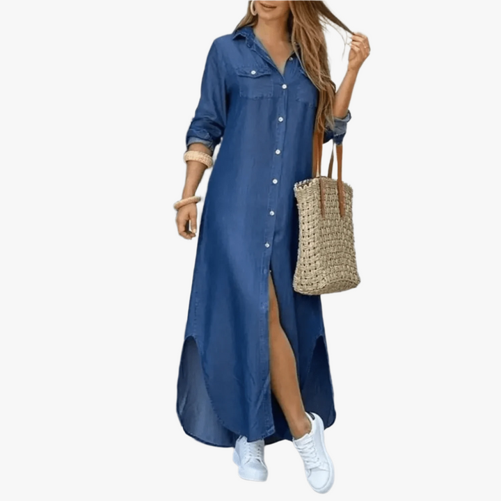 Dames Overhemdjurk – Lange Zomerjurk met Knopen & Lange Mouwen, Casual Stijl