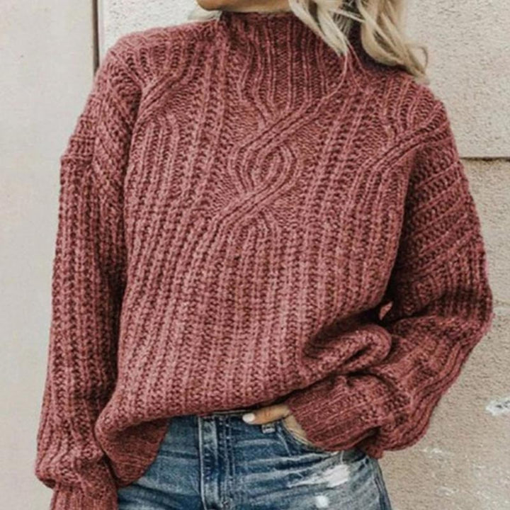 Dames Oversized Gebreide Coltrui – Warme Wintertrui met Kabelpatroon
