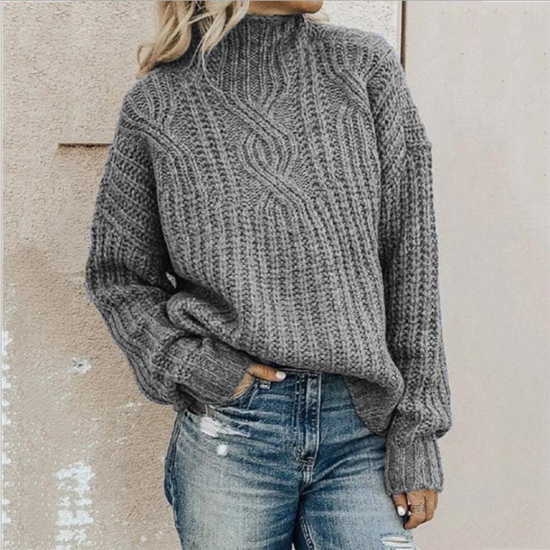 Dames Oversized Gebreide Coltrui – Warme Wintertrui met Kabelpatroon