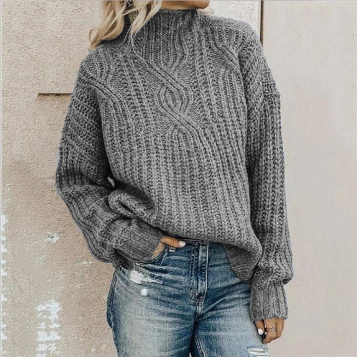 Dames Oversized Gebreide Coltrui – Warme Wintertrui met Kabelpatroon