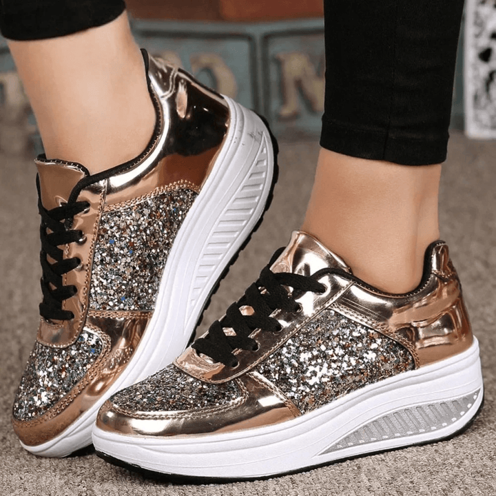 Dames Platform Sneakers – Glitters & Verhoogde Zool, Comfortabel & Trendy